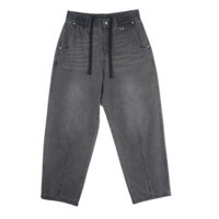 Jean à cordon de serrage pour homme, coupe ample et décontractée, en denim gris délavé, avec imprimé lettres et détails de couture, style streetwear urbain