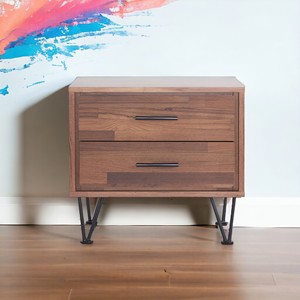 <b>Walnut</b> Finish Accent <b>Table</b> With Two Drawers And Metal Legs For Living Room Or Bedroom Use - Product Image 3
