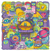 50 autocollants en PVC imperméables en gros, motif Alien Universe original, pour skateboard, moto, guitare, décoration