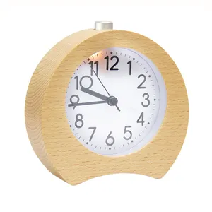 EMAF custom clock face wood quartz analog table clock taiwan sun movement mute wood alarm clock for office bedstand