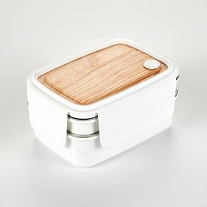 304 Stainless Steel <b>Lunch</b> <b>Box</b> Wood Grain Double Layer Bento <b>Box</b> For Students And Office Workers - Product Image 3