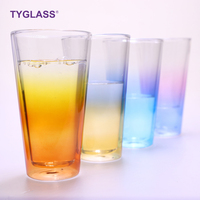 Taza de vidrio de borosilicato de Color degradado, taza de doble pared ecológica para pareja, novedad de 2021