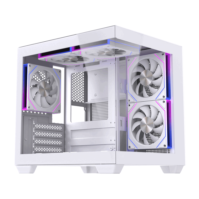 Lovingcool High Performance MATX Mini ITX Gaming PC Case Customized Tempered Glass Mid Tower Computer Desktop PC Case White