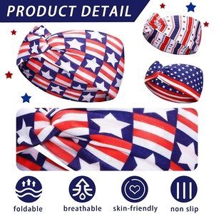 Bandeaux patriotiques personnalisés du 4 juillet-Accessoire élastique pour cheveux avec drapeau américain rouge, blanc et bleu pour femmes et filles - Product Image 2
