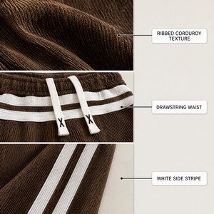 <span class=keywords><strong>Pantaloni</strong></span> Sportivi in Corduroy con Striscia Laterale Personalizzata, Stile Streetwear, Gamba Larga, Vita Elastica con Coulisse, Casual, OEM, Etichetta Privata - Product Image 6