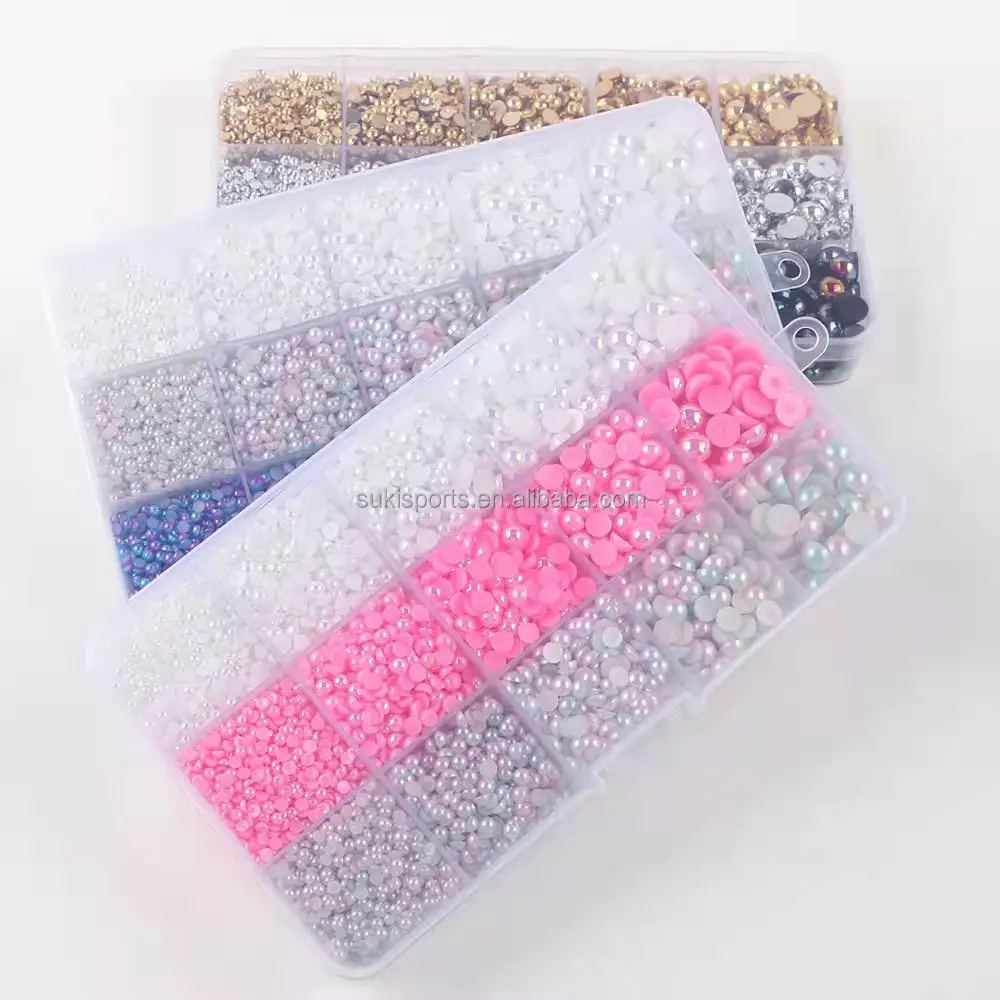 Half Round Pearls 3 4 5 6 8mm Big Package Colorful Diy Flat Back Resin Resin Loose Pearls For Nail Art Phone Decoration
