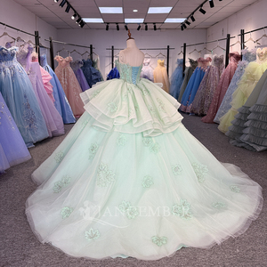 Jancember 1365 Tradicional Sweetheart Aqua Pearls Quinceanera 15 Vestidos para niñas Vestido - Product Image 3