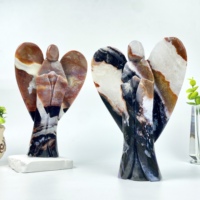 Großhandel 19cm Schwarze und Rote Achat-Engel-Ornamente Handgeschnitzte Kristall-Heilstein-Kunstwerke zur Heimdekoration