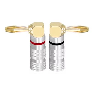 2 uds conector de altavoz de Audio con conector <span class=keywords><strong>Banana</strong></span> 90 grados enchufe de ángulo recto conector de Audio adaptadores de terminales de altavoz chapados en oro - Product Image 1