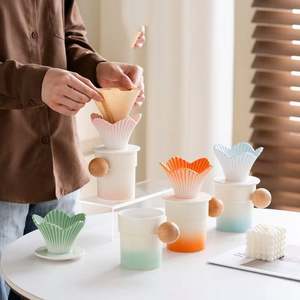 Juego de Tazas de Café de Cerámica de Lujo Moderno, con Filtro de Gres Ecológico, Asa de Bambú, Bandeja de Té China y Porcelana Metálica - Product Image 1