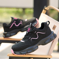 Nouvelles bottes de travail de sécurité personnalisables noires et roses, chaussures de sport et de randonnée avec semelle intermédiaire respirante en mesh, toutes saisons