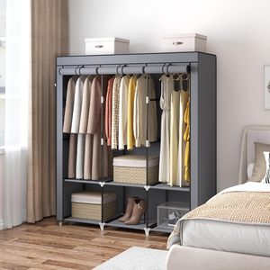 Armoire portable pliable <span class=keywords><strong>extensible</strong></span> moderne en métal de 51 pouces, 3 tringles à vêtements, 4 poches latérales, 6 rangements, chambre à coucher, salon - Product Image 5