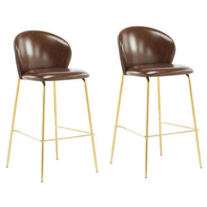 Luxury Modern Steel <b>Bar</b> Chair with Leather Backrest Adjustable High Foot Stool for Kitchen Counter Dining Chair Set of 2 - Product Image 4