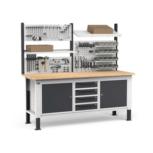 Établi réglable Fami WORK2035, 200cm, plateau en bois, 4 tiroirs, 2 armoires et mur perforé - Product Image 2