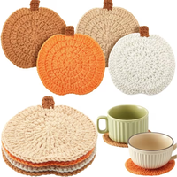 Sous-verres en forme de citrouille faits main au crochet, dessous de verre tricotés résistants à la chaleur, décoration de table d'automne pour Thanksgiving, sous-verres pour tasses à thé
