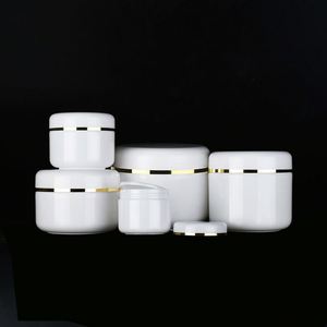 White PP Plastic Cosmetic Jars 10g-250g for Face Cream <b>Eye</b> Cream & Face <b>Mask</b> with Gold Edge - Product Image 1