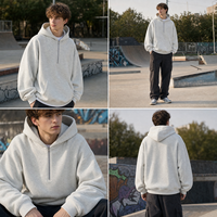 Sweat-shirt à capuche zippé 1/2 pour homme, coupe oversize, en molleton brossé 400 GSM (80 % coton, 20 % polyester), style streetwear, personnalisable en gros