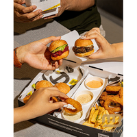 Caja para Hamburguesas Personalizada de Diseño Negro para Compartir en Familia, con Separador, para Llevar, para Sándwiches, Papas Fritas, Alitas de Pollo, Empaque para Comida Rápida