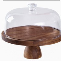 Présentoir à Desserts Rond en Bois Haut de Gamme avec Couvercle en Acrylique Transparent pour Boulangerie, Café, Mariage, Fête - Vente en Gros