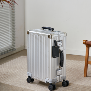Classic Silver Aluminum Magnesium Alloy <strong>Suitcase</strong> <strong>Hard</strong> <strong>Shell</strong> with Black Accents for Business Trips - Product Image 1