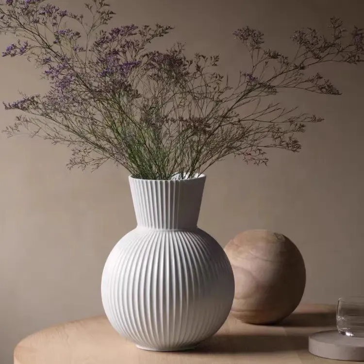Floreros de cerámica con curvas modernas antiguas, jarrón de mesa decorativo para decoración del hogar, jarrón de porcelana blanca