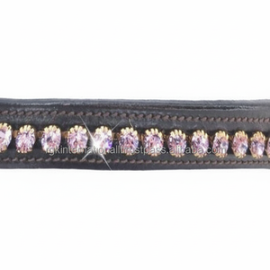 1 rangée de cristaux de marque mega bling personnalisés, chaîne en métal, noir ou marron, canal vide, bande de sourcil de cheval rembourrée en cuir - Product Image 1