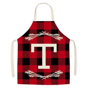现货新款式热卖圣诞英文字母皮革表带厨房烹饪涤纶亚麻烘焙厨师理发裙