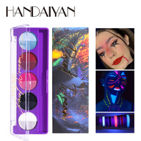 Palette de peinture fluorescente pour le visage, 3 couleurs, poudre néon à séchage rapide, non toxique, fard à paupières imperméable, pour peau foncée/claire