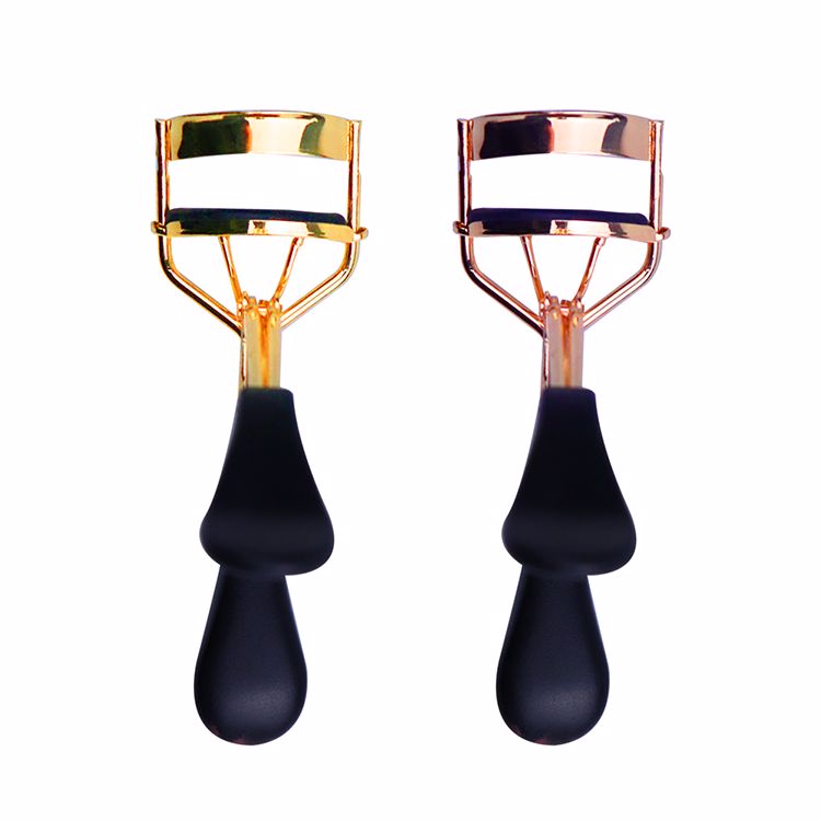 Oem оптовая продажа, высокое качество, розовое золото, нержавеющие мини-инструменты, индивидуальный логотип, частная этикетка, бигуди для ресниц с черной ручкой