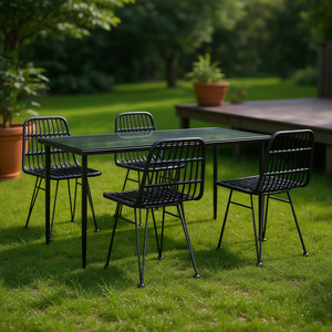 Set da Pranzo da Giardino in Acciaio Nero per 4 Persone, Arredamento Esterno Contemporaneo - Product Image 2