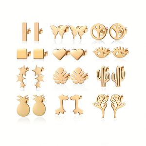 316L Stainless Steel Screw <b>Back</b> Heart Stud <b>Earring</b> for Women Man Hollow Flower Gold and Silver Color Lover's Engagement Jewelry - Product Image 1