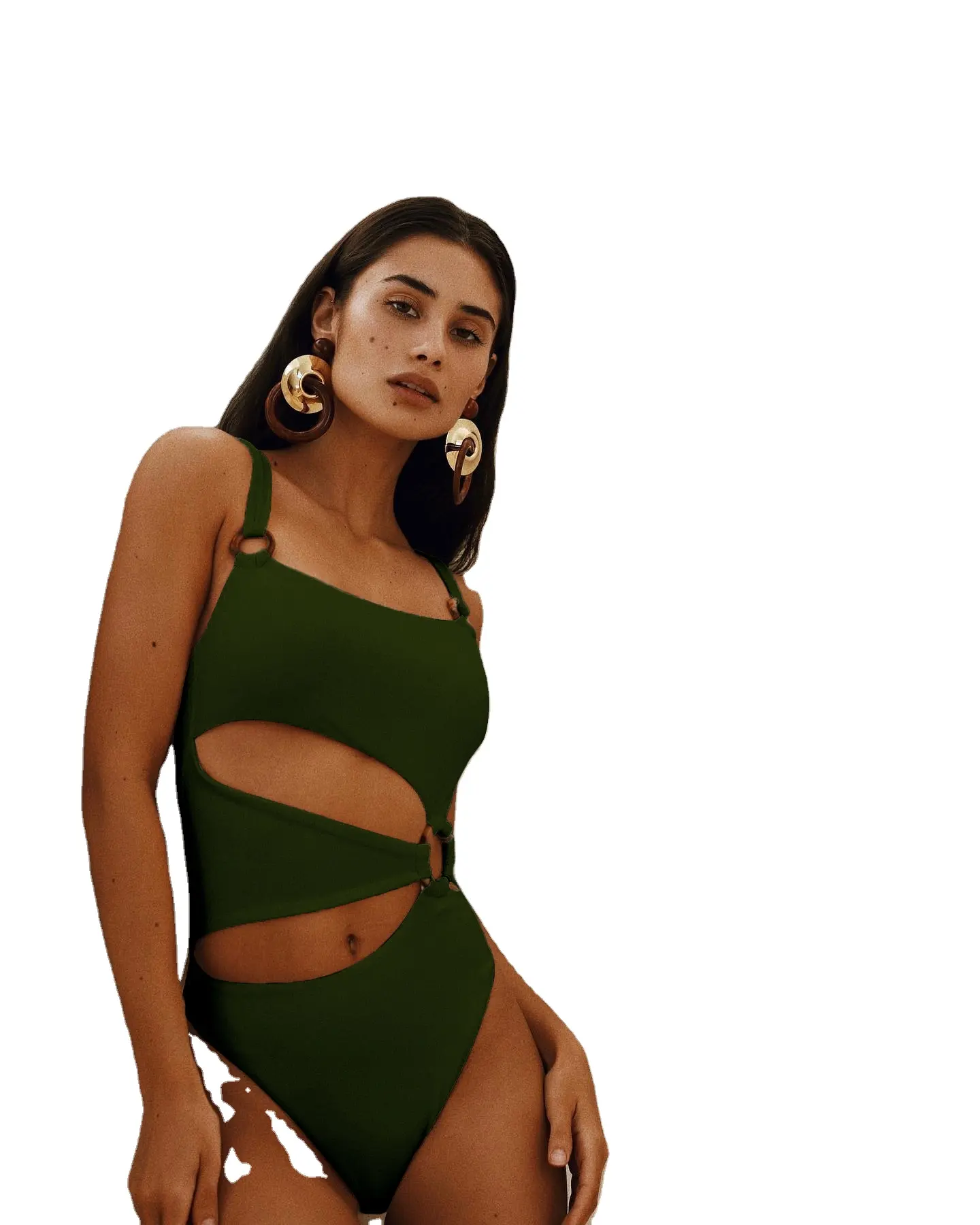 Sporty Style Sexy Solid Brazilian One Piece Punch Off The Shoulder Swimsuit Bathing Suit Bottoms for Women Bikini