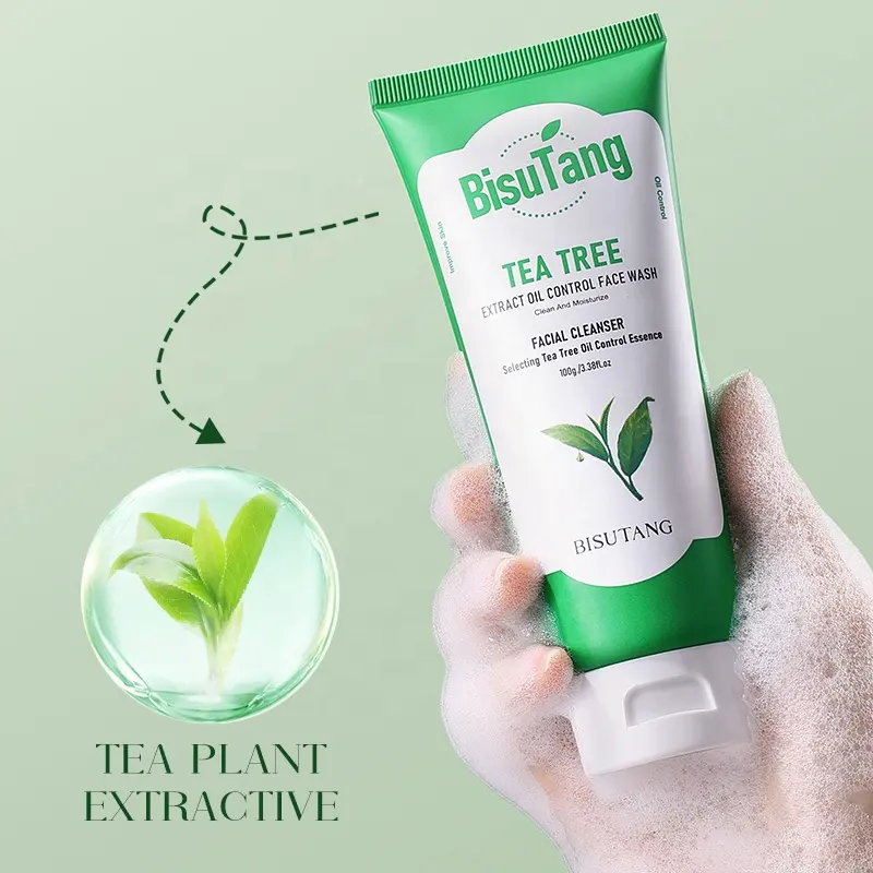 BISUTANG Wholesale Tea Tree Extract Oil Control Face Wash Relieve Skin Cleanser Balance Oil Secretion Facial Wash 100g