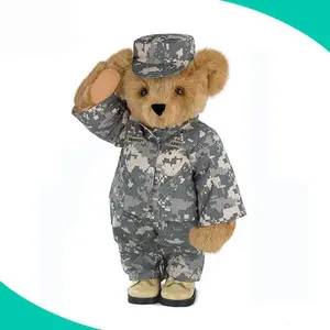 Usine chinoise de vente en gros OEM personnalisé ours en peluche américain ours en peluche de l'armée avec des vêtements