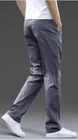 Pantalon décontracté droit léger en coton pour homme avec braguette zippée, taille mi-haute, lavable en machine