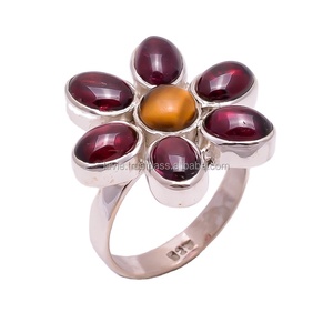 ขายส่ง925เงินสเตอร์ลิงเครื่องประดับทำด้วยมือสไตล์คลาสสิกแหวนพลอยโกเมนเสือสำหรับงานแต่งงานของขวัญ - Product Image 1