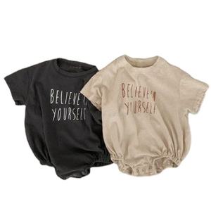 Monos de Algodón Suave con Estampado de Letras a la Moda, de Manga Corta, Casuales y Lisos para Niños Pequeños - Product Image 1