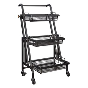 Foldable Multi Layer Storage Cart With Wheels For Indoor Outdoor Use 3 Tier Trolley Rack For Living Room Balcony Plant Snack - Product Image 4