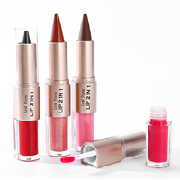 Set de Maquillaje Labial 2 en 1 de Doble Punta para Mujer, Delineador de Labios Mate Impermeable, Brillo Labial con Espejo para un Look Diario o de Fiesta