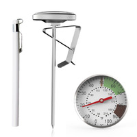 Thermomètre à lait en acier inoxydable avec cadran, thermomètre à café avec clip réglable et sonde longue pour barista