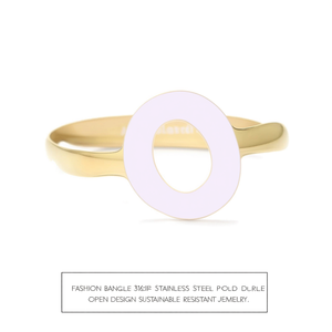 Brazalete de Moda en Acero Inoxidable 316L con Baño de Oro PVD y Esmalte Morado, Diseño Abierto, Joyería Sostenible y Resistente - Product Image 2