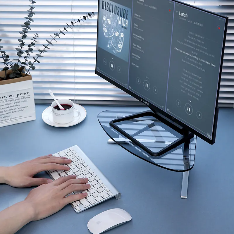 Paduan Aluminium Tangguh Kaca Monitor Mengangkat Meja Laptop Bracket Mengangkat Bingkai