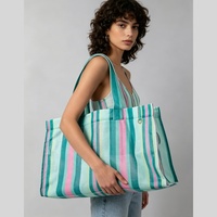 Sac de plage en maille rayé, sac de marché tissé, sac de shopping en maille polyester pour femme, idéal pour les voyages
