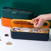 Boîte de rangement rectangulaire en plastique avec couvercle transparent et deux tons, quatre compartiments à épices, rangement de cuisine de luxe, directement de l'usine