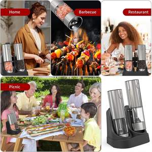 Moulin à poivre électrique automatique en acier inoxydable rechargeable 2025, moulin à sel et à poivre, ensemble de broyeurs avec support rechargeable - Product Image 6