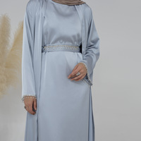 Nouvelle Robe Abaya Ouverte Élégante et Modeste, Couleur Unie, Cardigan Perlé, Kimono, Robe Longue Jubah pour Femme Musulmane, Vêtement Islamique
