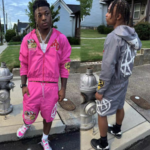 कस्टम यूनिसेक्स स्पोर्ट्स सूट पैच कढ़ाई स्क्रीन प्रिंट जॉगर ट्रैकसूट स्चर शॉर्ट्स और पुरुषों के लिए जिप अप नायलॉन हुडी सेट - Product Image 1