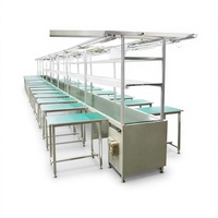 Banc de travail sur mesure pour convoyeur, ligne d'assemblage, table de production en acier inoxydable avec étagère supérieure éclairée pour usine
