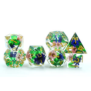 Set di dadi in resina Dnd poliedrica a 7 pezzi con bordo affilato 16mm fiori blu foglie verdi dungeon draghi per D & d - Product Image 2