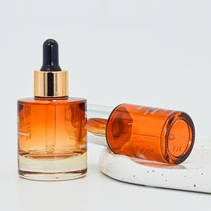 Botella redonda con cuentagotas para el cuidado de la piel, 30mL de suero, Color naranja, vidrio, cosméticos, aceite de hombro plano, con prensa de plata - Product Image 5